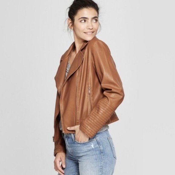 Universal Thread Jackets & Blazers - Universal Thread Brown Faux Leather Camel Moto Jacket